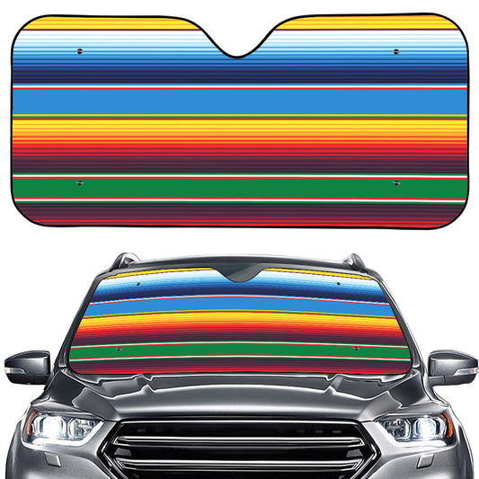 Tribal Mexican Blanket Stripe Print Car Windshield Sun Shade