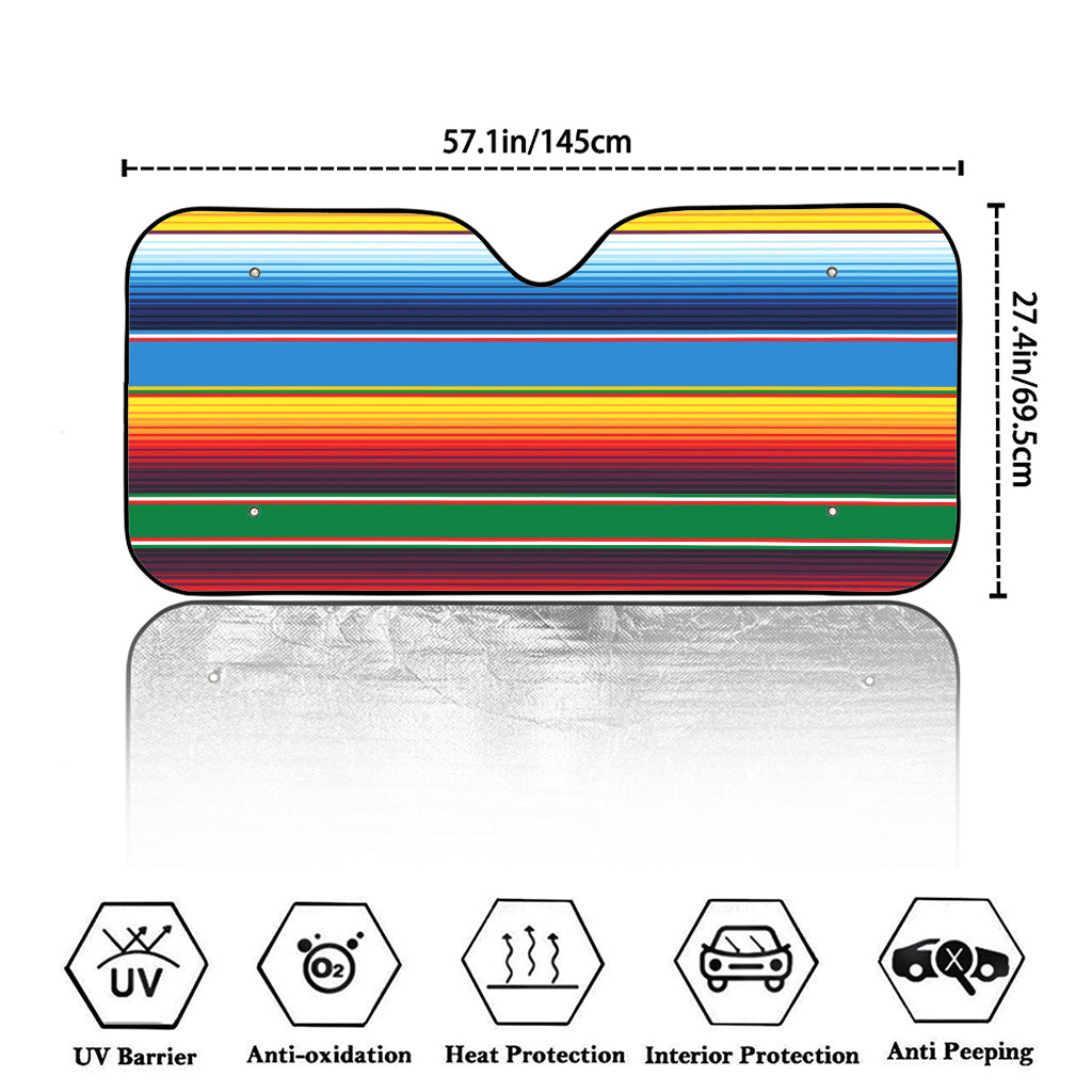 Tribal Mexican Blanket Stripe Print Car Windshield Sun Shade