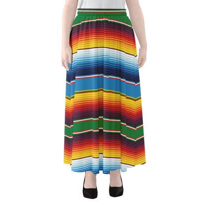 Tribal Mexican Blanket Stripe Print Chiffon Maxi Skirt