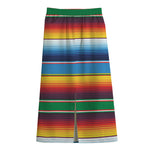 Tribal Mexican Blanket Stripe Print Cotton Front Slit Maxi Skirt