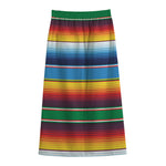 Tribal Mexican Blanket Stripe Print Cotton Front Slit Maxi Skirt