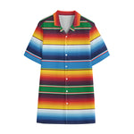 Tribal Mexican Blanket Stripe Print Cotton Hawaiian Shirt