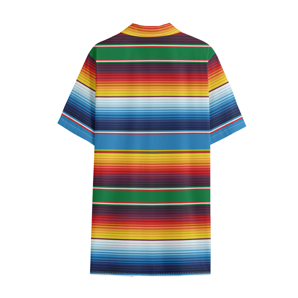 Tribal Mexican Blanket Stripe Print Cotton Hawaiian Shirt