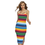 Tribal Mexican Blanket Stripe Print Cross Back Cami Dress