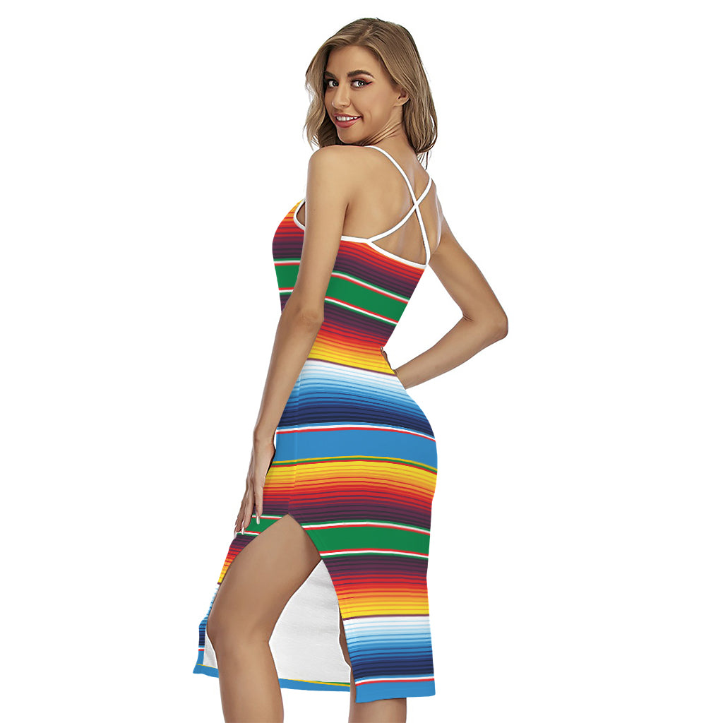 Tribal Mexican Blanket Stripe Print Cross Back Cami Dress
