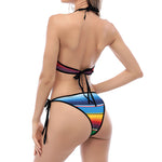 Tribal Mexican Blanket Stripe Print Halter Scoop Tie Side Bikini