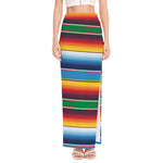 Tribal Mexican Blanket Stripe Print High Slit Maxi Skirt