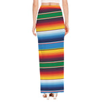Tribal Mexican Blanket Stripe Print High Slit Maxi Skirt