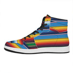Tribal Mexican Blanket Stripe Print High Top Leather Sneakers