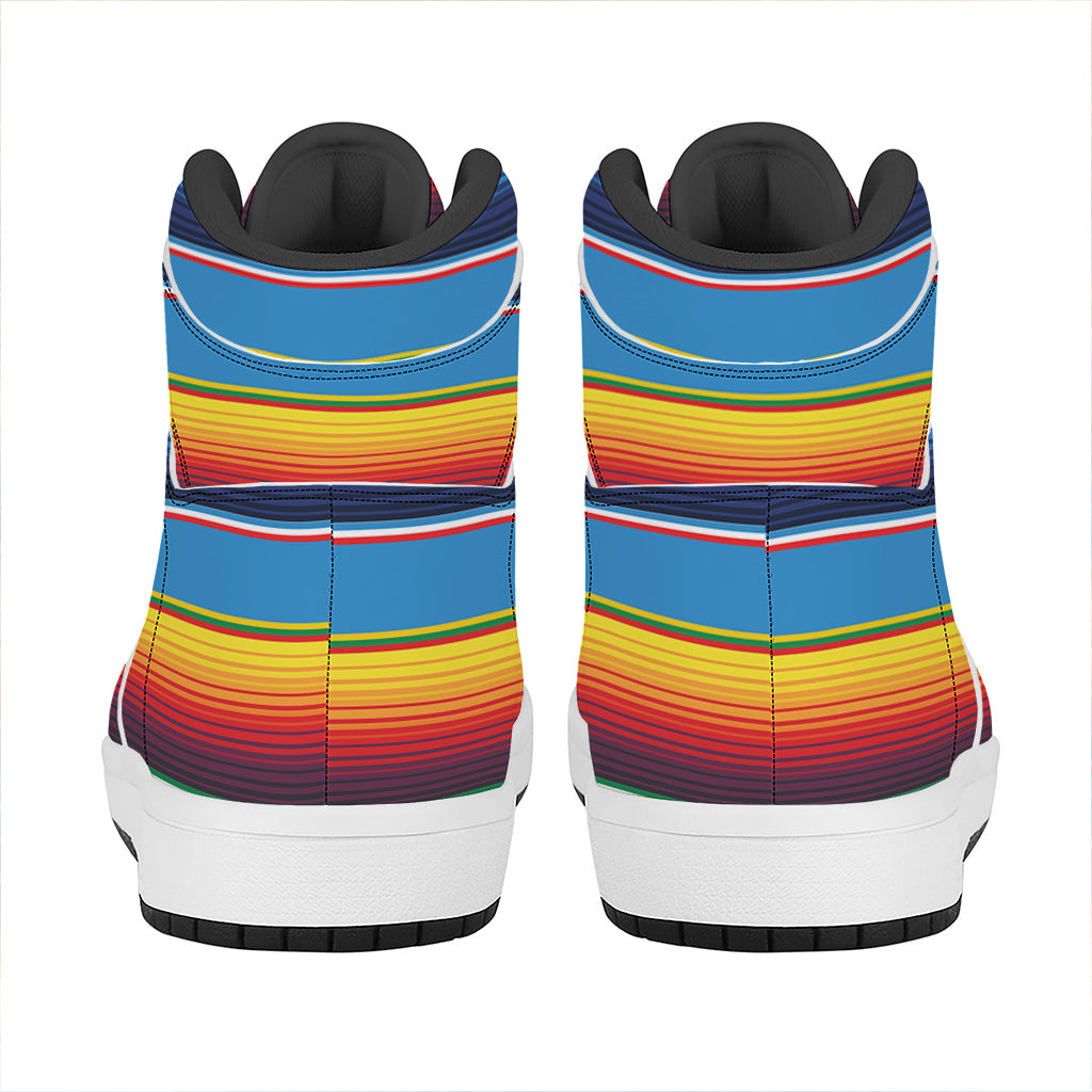 Tribal Mexican Blanket Stripe Print High Top Leather Sneakers