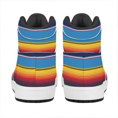 Tribal Mexican Blanket Stripe Print High Top Leather Sneakers