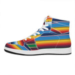 Tribal Mexican Blanket Stripe Print High Top Leather Sneakers