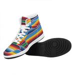 Tribal Mexican Blanket Stripe Print High Top Leather Sneakers