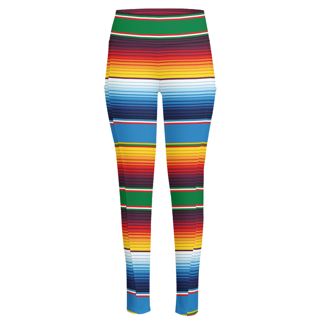 Tribal Mexican Blanket Stripe Print High-Waisted Pocket Leggings