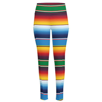 Tribal Mexican Blanket Stripe Print High-Waisted Pocket Leggings