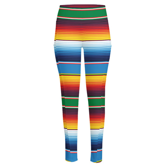 Tribal Mexican Blanket Stripe Print High-Waisted Pocket Leggings