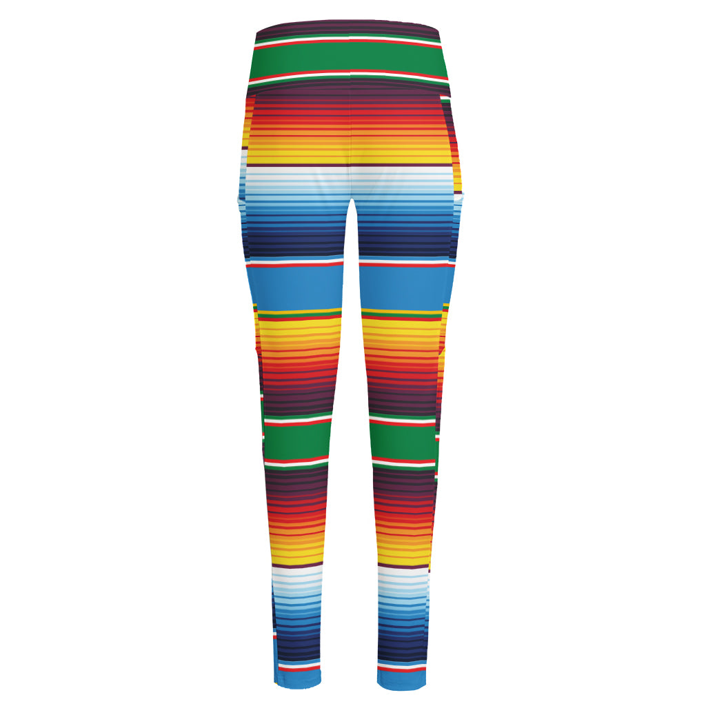 Tribal Mexican Blanket Stripe Print High-Waisted Pocket Leggings