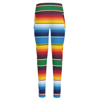 Tribal Mexican Blanket Stripe Print High-Waisted Pocket Leggings