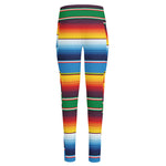 Tribal Mexican Blanket Stripe Print High-Waisted Pocket Leggings