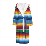 Tribal Mexican Blanket Stripe Print Hooded Bathrobe