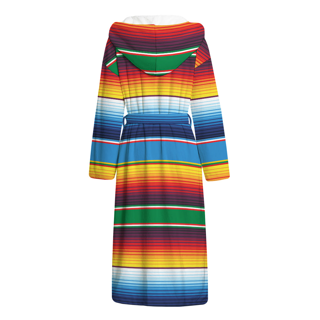 Tribal Mexican Blanket Stripe Print Hooded Bathrobe