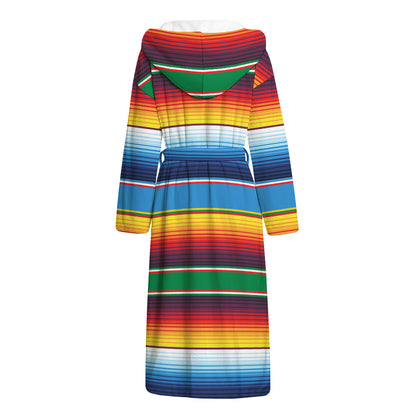 Tribal Mexican Blanket Stripe Print Hooded Bathrobe