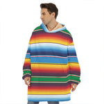 Tribal Mexican Blanket Stripe Print Hoodie Blanket