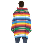 Tribal Mexican Blanket Stripe Print Hoodie Blanket