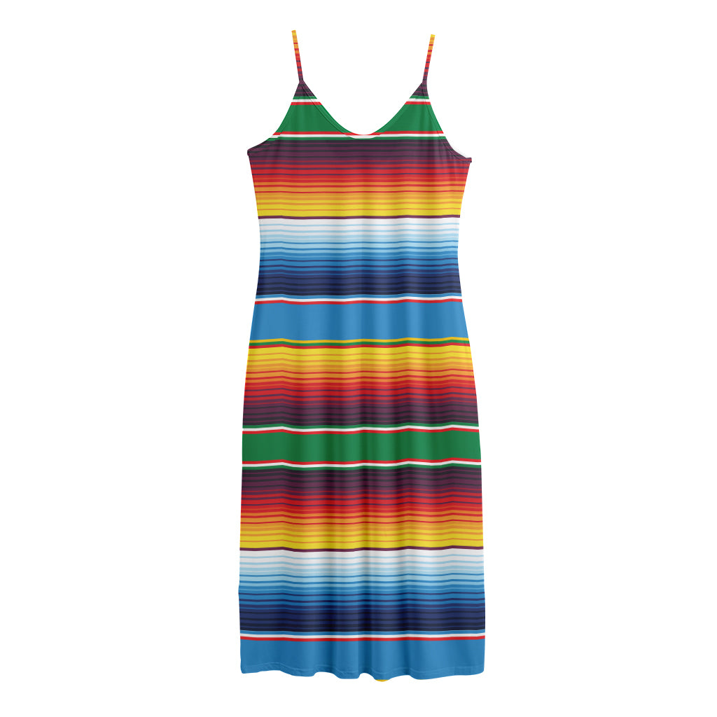 Tribal Mexican Blanket Stripe Print Jersey Midi Cami Dress