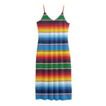 Tribal Mexican Blanket Stripe Print Jersey Midi Cami Dress