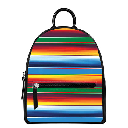 Tribal Mexican Blanket Stripe Print Leather Backpack