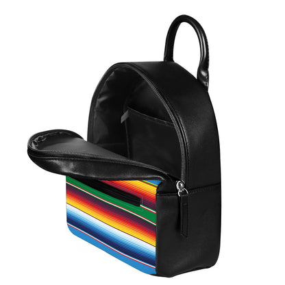 Tribal Mexican Blanket Stripe Print Leather Backpack