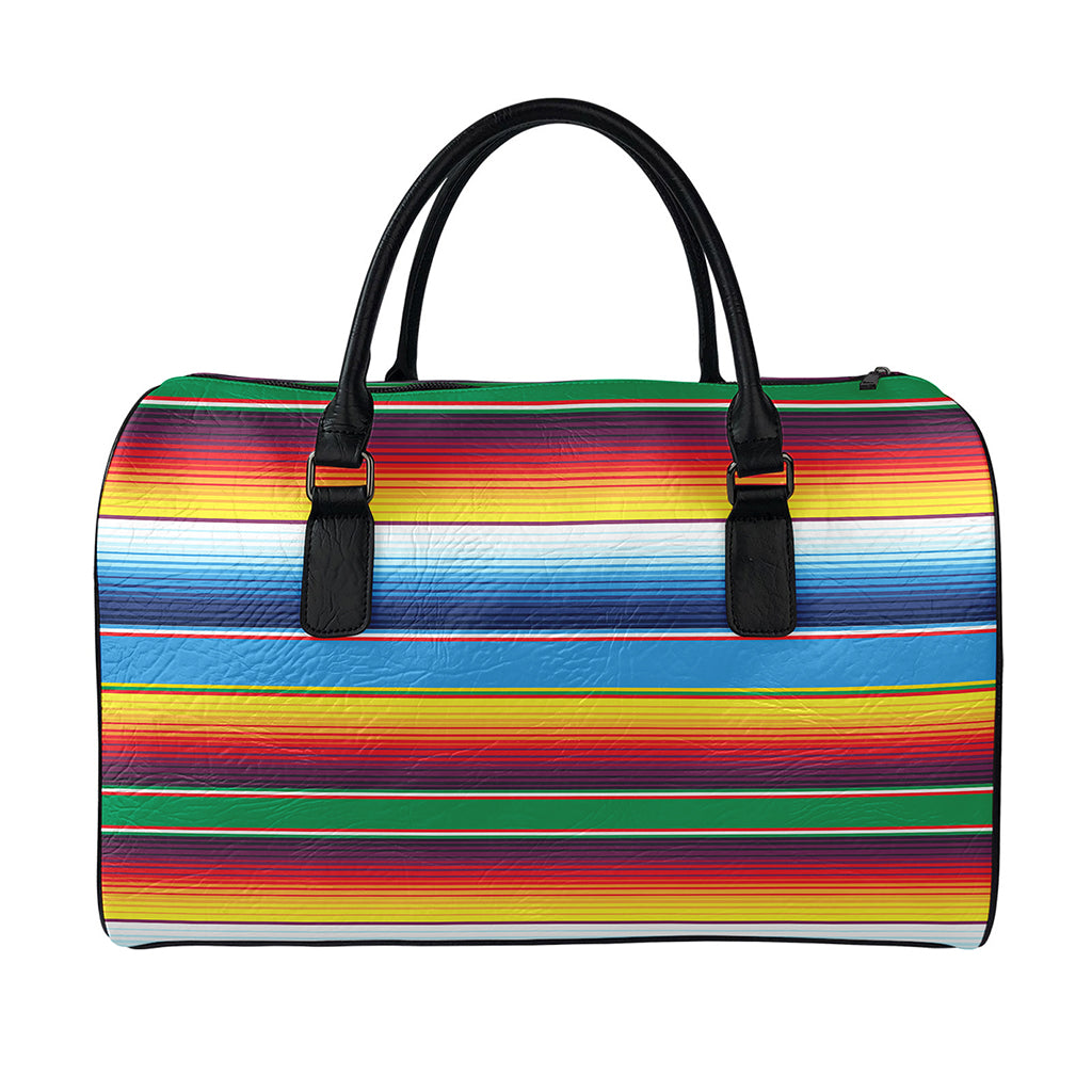 Tribal Mexican Blanket Stripe Print Leather Duffle Bag