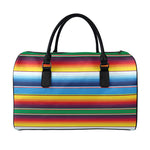 Tribal Mexican Blanket Stripe Print Leather Duffle Bag