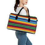 Tribal Mexican Blanket Stripe Print Leather Duffle Bag