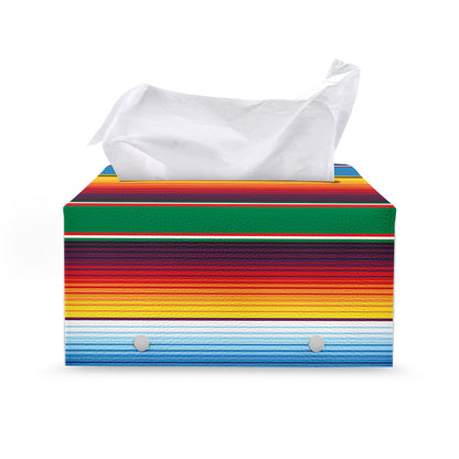 Tribal Mexican Blanket Stripe Print Leather Tissue Box Cover