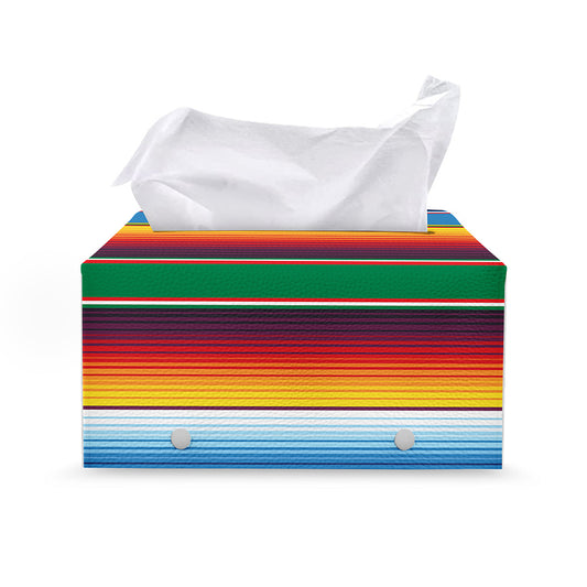 Tribal Mexican Blanket Stripe Print Leather Tissue Box Cover