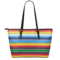 Tribal Mexican Blanket Stripe Print Leather Tote Bag With Zipper