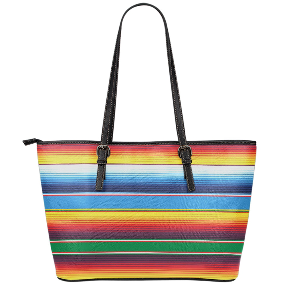 Tribal Mexican Blanket Stripe Print Leather Tote Bag