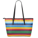 Tribal Mexican Blanket Stripe Print Leather Tote Bag