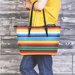 Tribal Mexican Blanket Stripe Print Leather Tote Bag