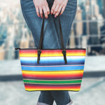 Tribal Mexican Blanket Stripe Print Leather Tote Bag