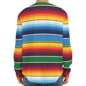 Tribal Mexican Blanket Stripe Print Long Sleeve Baseball Jersey