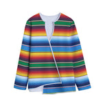 Tribal Mexican Blanket Stripe Print Long Sleeve Short Coat