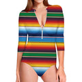 Tribal Mexican Blanket Stripe Print Long Sleeve Swimsuit