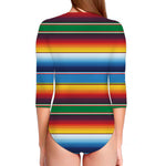 Tribal Mexican Blanket Stripe Print Long Sleeve Swimsuit