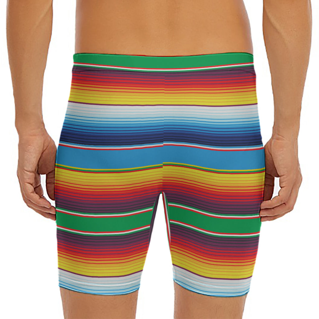 Tribal Mexican Blanket Stripe Print Men's Long Boxer Briefs