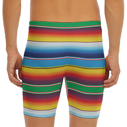 Tribal Mexican Blanket Stripe Print Men's Long Boxer Briefs