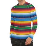 Tribal Mexican Blanket Stripe Print Men's Long Sleeve Rash Guard