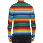 Tribal Mexican Blanket Stripe Print Men's Long Sleeve Rash Guard